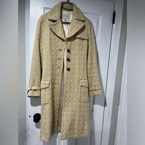 Banana Republic Yellow Wool Plaid Coat w/ Gold Buttons - Size Medium